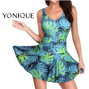 YONIQUE Blue Tropical Leaf Swim Dress 🌴🌴 NEW WITH TAGS!!
